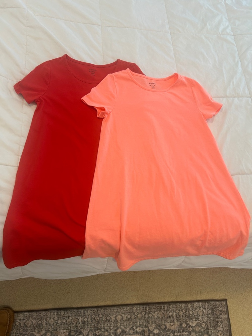 Crown & Ivy kids- Short Sleeve Swing Dress - Coral and Red